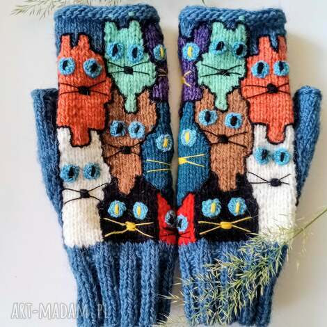 mitenki z serii szalone koty/ rękawiczki damskie/ jesienne, zimowe /
