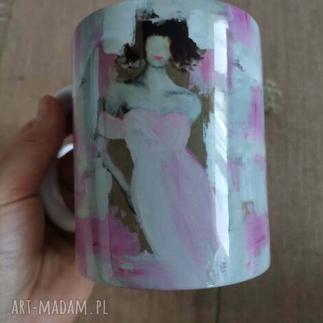 kubek kolor kobiety - blady róż, herbata, relaks obraz na porcelanie, wyjątkowy