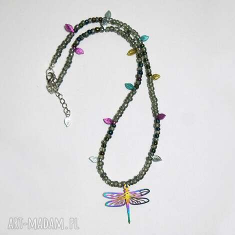 Naszyjnik choker Ważka - kolekcja Starlight z koralików, efekt tęczowego przejścia barw