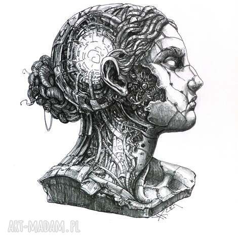 Rysunek piórkiem Głowa Antyczna A4 - surrealizm i mitologia