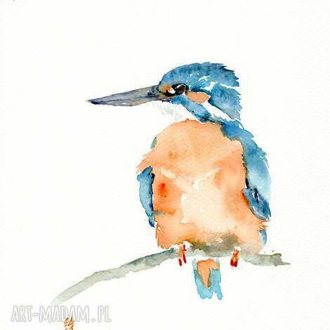 alquadro oryginalna akwarela zimorodek, obraz ptaki prezent, dekoracje