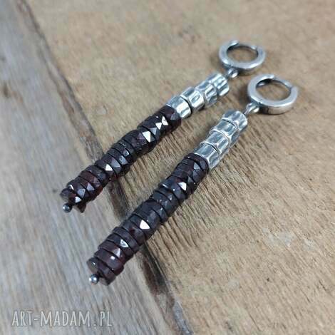 kolczyki - surowe z granatem, srebro 925