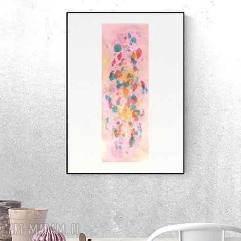 Ładna abstrakcja do sypialni 30x40 - minimalizm w różu i złocie, grafika malowana ręcznie (bez ramy)