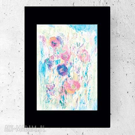 Mały pastelowy plakat na ścianę A5 21x15 cm z kwiatkami - boho