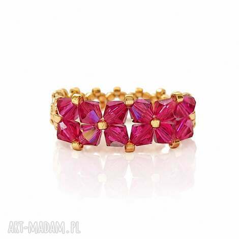 Pierścionek Preciosa Fuchsia AB z koralikami Miyuki Delica - na wymiar