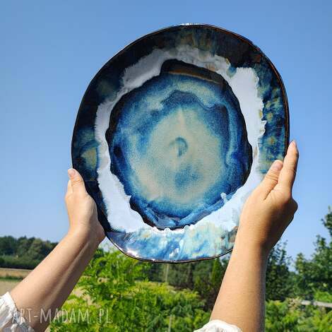 Duża patera ceramiczna Niebo 38 cm - ręcznie robiona
