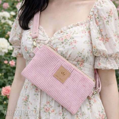 sztruksowa mini nerka saszetka na telefon różowa kobiet, pomysł