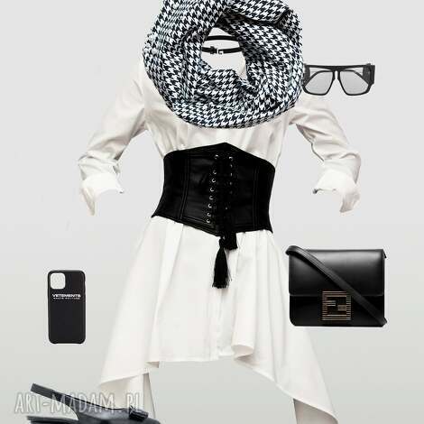 dżersejowy szal komin czarno-biały w pepitkę szalik, kurza stopka