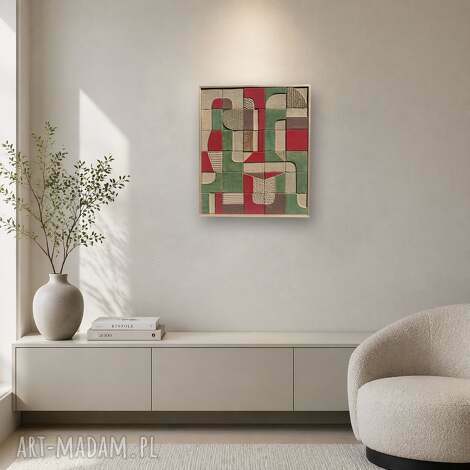 Abstrakcja I - ceramiczny obraz boho folk z mozaiki w drewnianej ramie 46x66 cm