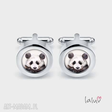 Eleganckie spinki do mankietów PANDA - ręcznie robione, srebrna baza