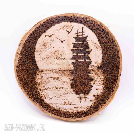 Statek z pirografii 10x10 cm - ręcznie wypalany na drewnie (Dzień Ojca)