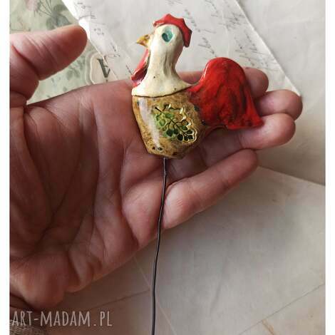 Kogucik na druciku - wielkanocna ceramika handmade wiosenna dekoracja