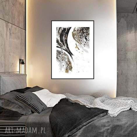 Autorska grafika „Uniwersum” malowana i złocona ręcznie - kosmos z planetami 50x35 cm
