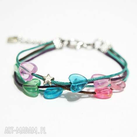 Bransoletka Serduszka i Gwiazdki - sznureczkowa dla dziewczynki, handmade - art-Madam.pl