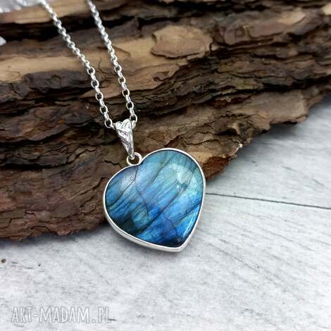 serce z labradorytu, serduszko, naszyjnik, wisior srebrny, srebro 925