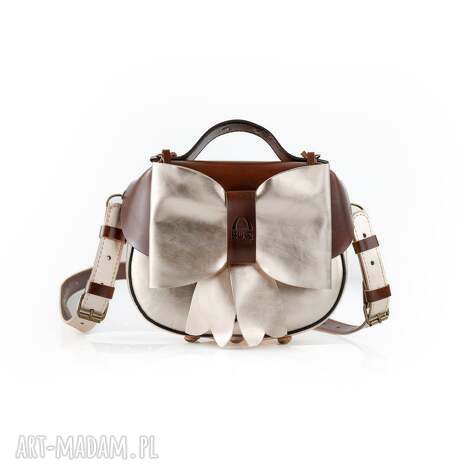 złota torebka ręcznie wykonana z odpinaną ozdobną kokardą prawdziwe