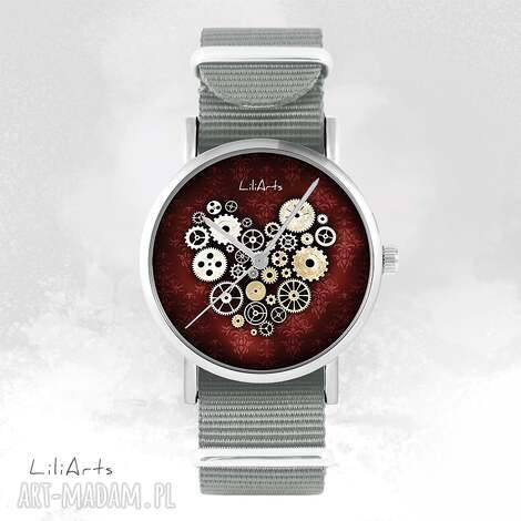 Zegarek - bransoletka Steampunk Heart szary NATO | Autorska grafika