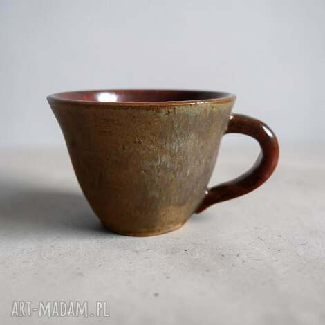 Duża filiżanka ceramiczna 400 ml khaki, brąz i miedź - ręcznie robiona, art-Madam.pl