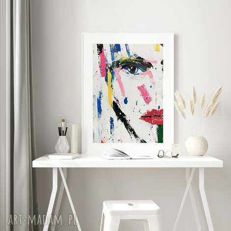 Plakat Twarz Abstrakcja Malarska 40x50 cm - czarno-biało-różowy (Hogstudio)