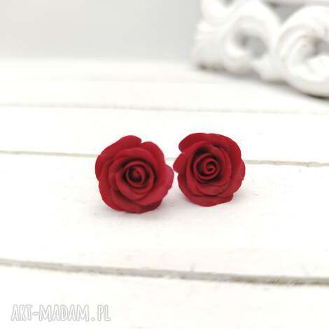 Bordowe kolczyki sztyfty z różą handmade