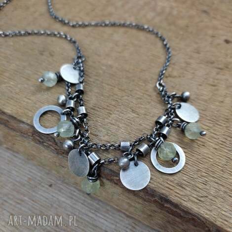 naszyjnik - zawieszki z prehnitu, srebro oksydowane, srebro 925, prehnit