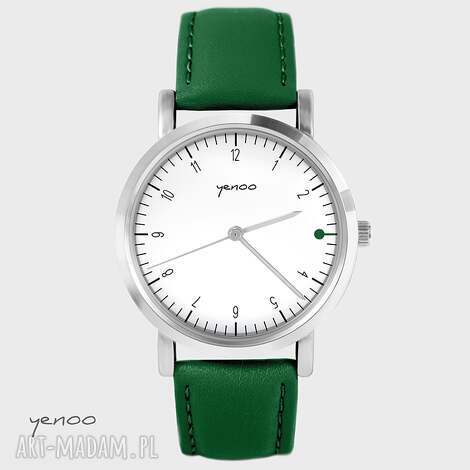 zegarek - simple elegance, biały, green point skórzany, zielony, bransoletka