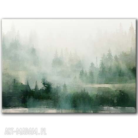 Plakat 70x50 cm Abstrakcyjny Las we Mgle - do salonu i sypialni (bez ram)