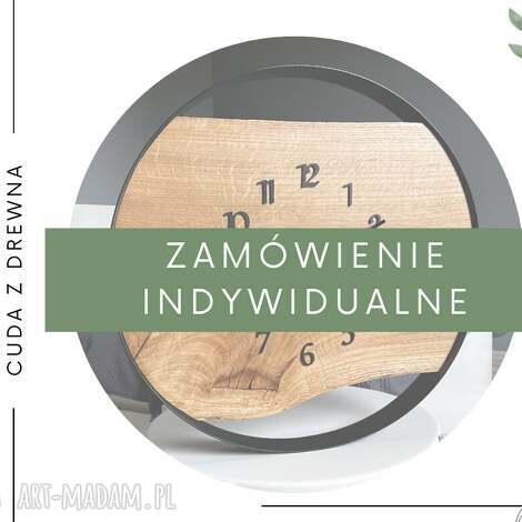 Personalizowany zegar ścienny 60 cm w obręczy dębowej - loft