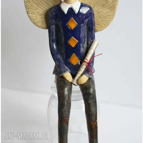 Anioł męski architekt - ceramiczny aniołek handmade na prezent 20 cm