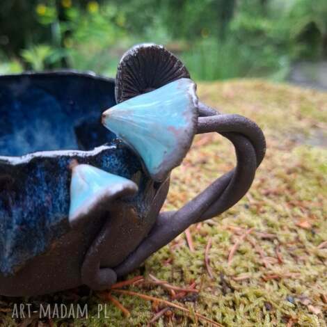 Kubek ceramiczny z grzybami - ręcznie lepiony, 290 ml