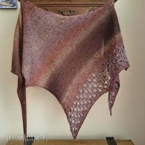 chustki i apaszki ręcznie na drutach - karmel z cynamonem puchata, miła, lekka