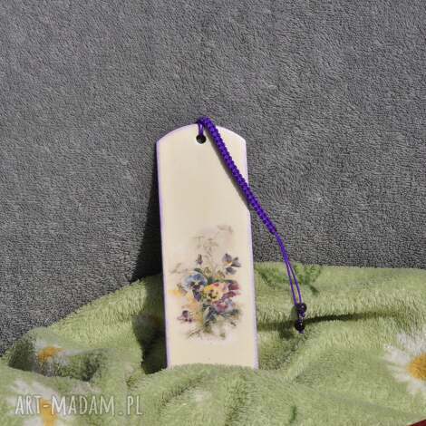 Zakładka do książki drewniana decoupage - ametyst i makrama