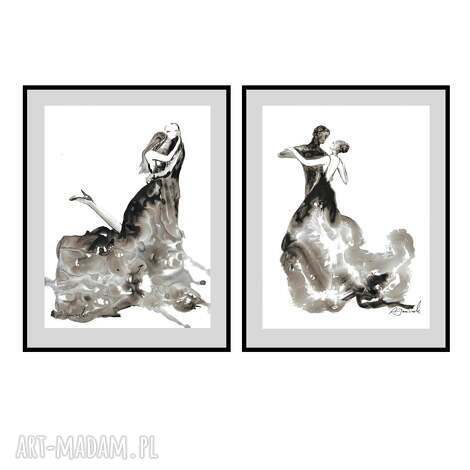 Dyptyk Dance - malowany ręcznie czarnym tuszem (2x40x30 cm)