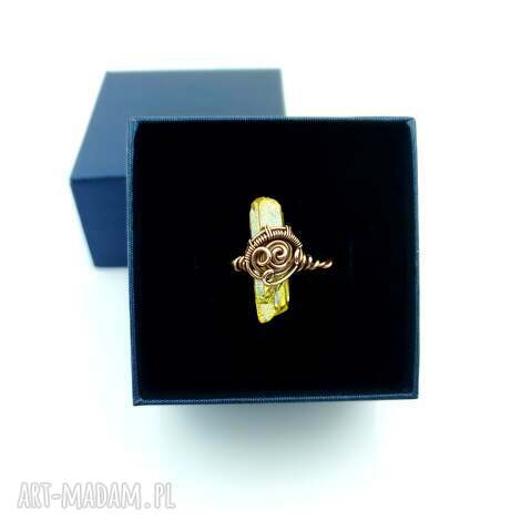 Kwarc tytanowy regulowany pierścionek z miedzi - wire wrapping, rozmiar uniwersalny