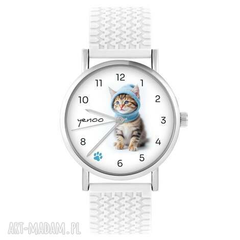 Zegarek Kotek silikonowy biały - autorski prezent handmade