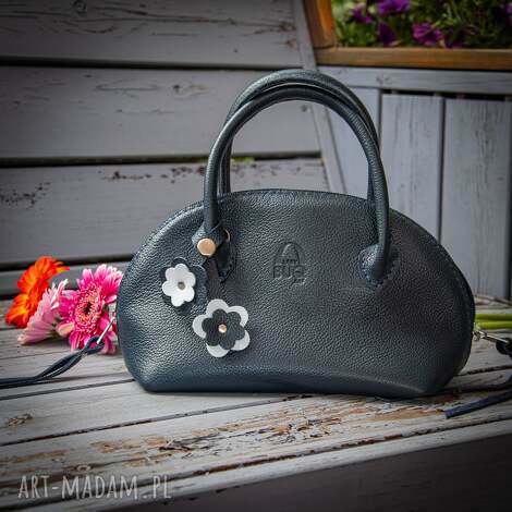 Mała granatowa torebka skórzana na ukos - ręcznie robiona LadyBuQ Art (crossbody)