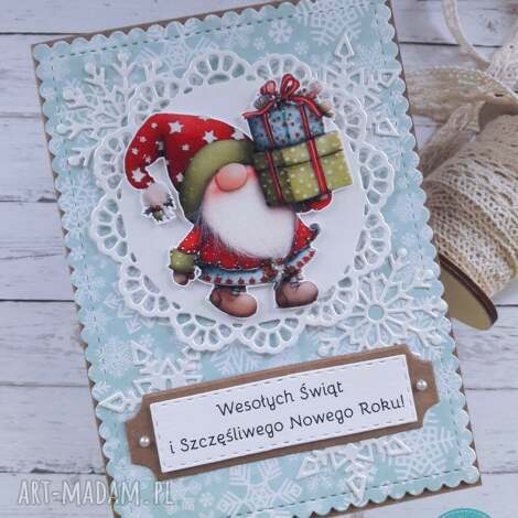 kartka świąteczna z gnomem 2 - kartka świąteczna gnomem, fajna