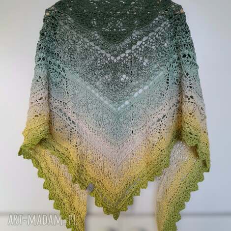 zielona bawełniana chusta handmade szydełku pod szyję