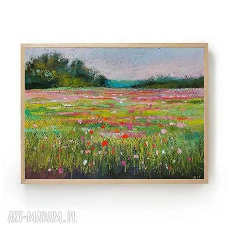 letnia łąka - rysunek formatu A3 pastelami suchymi pejzaż