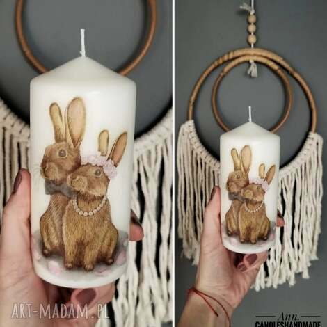Świeca dekoracyjna Zakochane zające 13 cm - wielkanocny prezent handmade