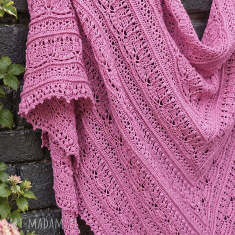 Różowa chusta szydełkowa 100% merino handmade
