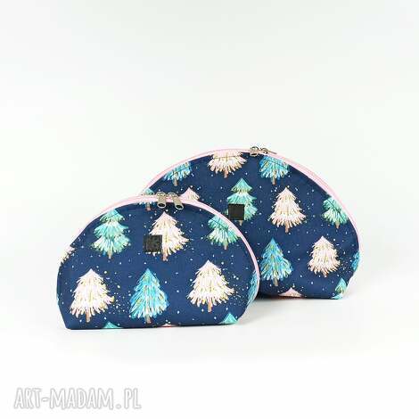 Zestaw kosmetyczek CHOINECZKI - wodoodporne, 2 rozmiary - świąteczny prezent handmade