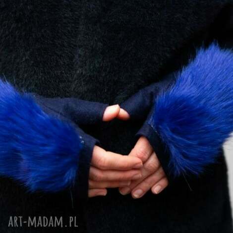 rękawiczki z filcu z futerkiem blue rękawiczki, prezent, filc, eko futro,