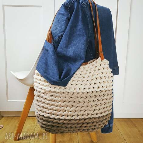 Torba Boho Weave Bag z bawełnianego sznurka na ramię - beżowe ombre