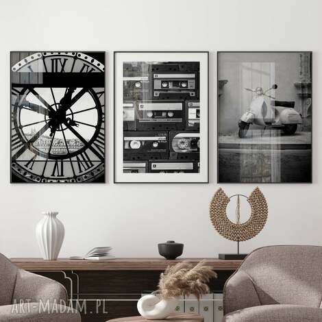 Zestaw 3 plakatów 40x50 cm - czarno białe fotografie w stylu loftowym - art-Madam.pl