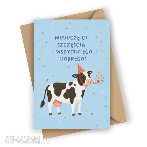 Śmieszna kartka urodzinowa z krową - Muuuczę Ci szczęścia