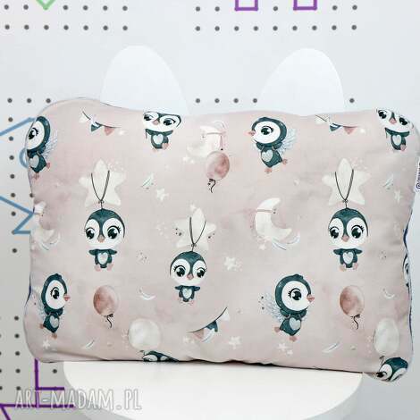 poduszka 40x60 pingwinki róż, płaska poduszka, dla niemowlaka