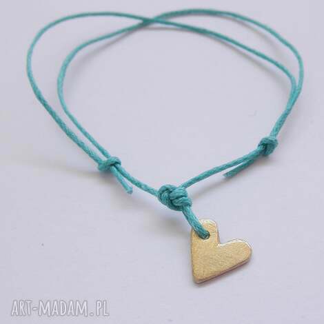 Serduszko bransoletka z mosiądzu i turkusowego sznurka - handmade