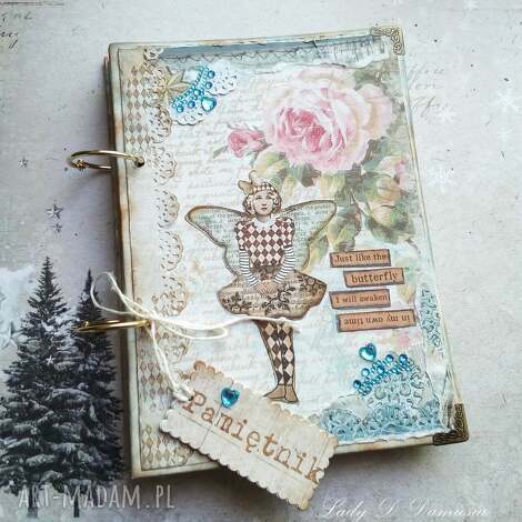 stylowy pamiętnik na zimowe zapiski, notes, motyl, gwiazdy, prezent zima