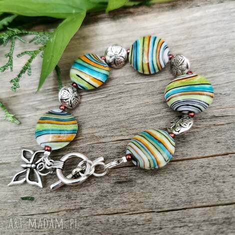 Porcelanowa bransoletka w104 - wiosenna z motylem Herbarium Jewelry